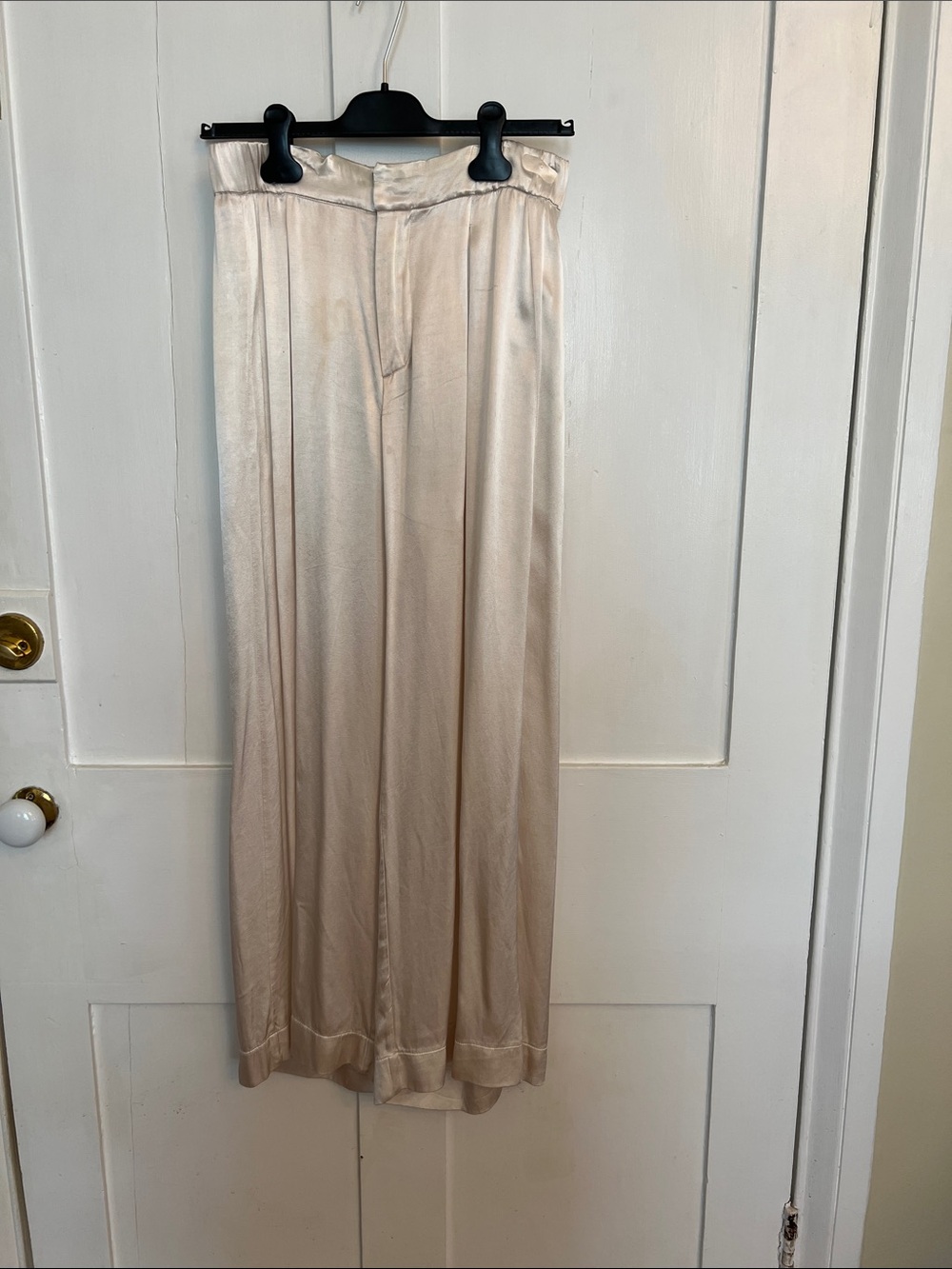 Ladies Silk Cream Wide-Leg Dress Pants